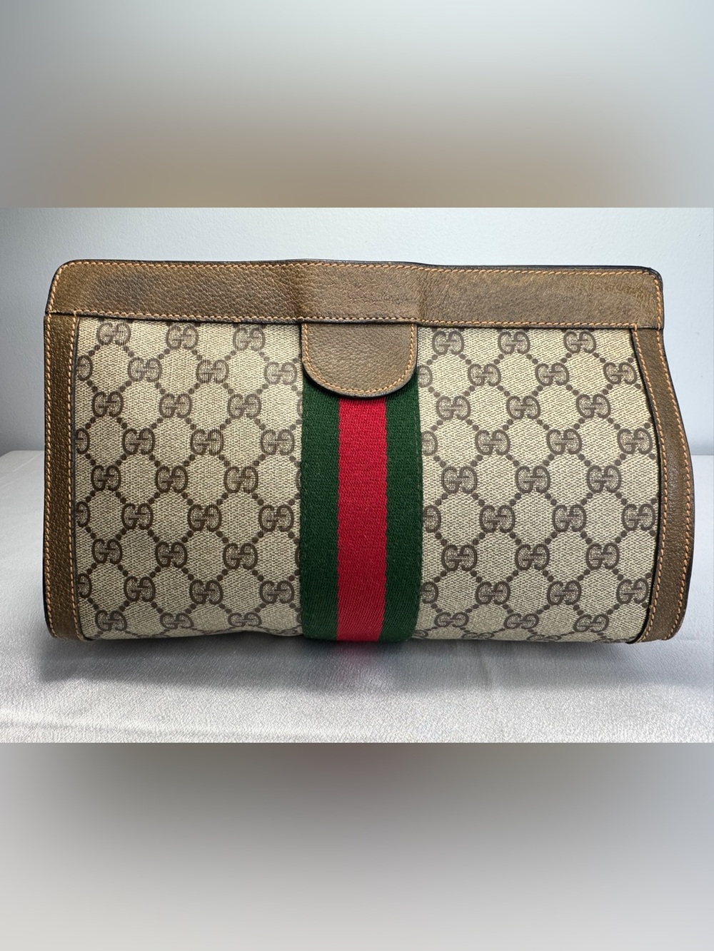 Gucci Vintage GG Beige Supreme Sherry Line Canvas Clutch Bag